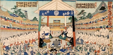 Cérémonie d'entrée des lutteurs dohyô iri par Utagawa Kuniteru en 1863