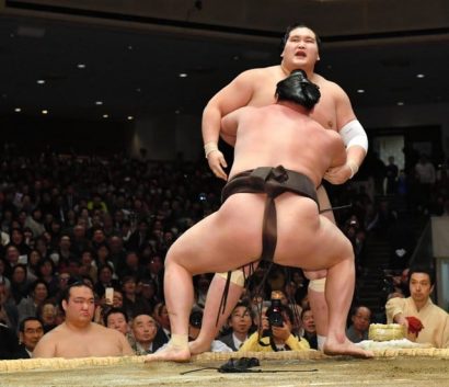 Hakuho est toujours second du classement. Aujourd'hui, le yokozuna s'est imposé face à l'ôzeki Terunofuji.