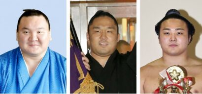 Hakuho, Ishiura et Enho, membres de l'écurie Miyagino